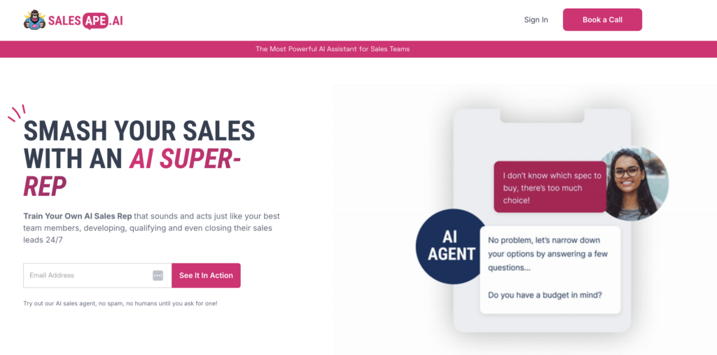 Salesape.ai homepage one of many AI Sales Tools featured in this article.